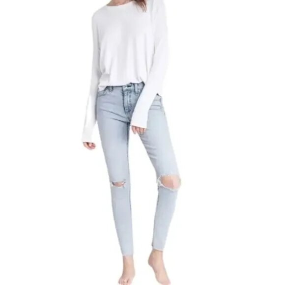 Rag & Bone Woman's Size 26 Cate Mid Rise Ankle Skinny Montauk Holes Light Jeans - Picture 1 of 10